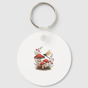 Cottagecore Aesthetic Dragonfly Mushroom Witchy Fl Keychain