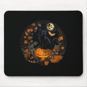 Cottagecore Aesthetic Floral Black Cat Pumpkins Mouse Pad