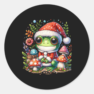 Cottagecore Aesthetic Frog Christmas Mushroom Men  Classic Round Sticker
