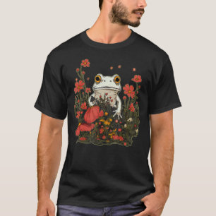 Cottagecore Aesthetic Frog in Forest and Flowers S T-Shirt