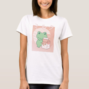 Cottagecore Aesthetic Frog Kawaii Strawberry Milk T-Shirt