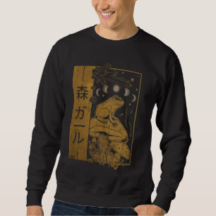 Cottagecore Aesthetic Frog Mushroom Moon Soft Grun Sweatshirt