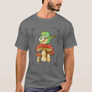 Cottagecore Aesthetic Frog Playing Banjo On Mushro T-Shirt