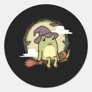 Cottagecore Aesthetic Frog with Witch Broom Snail Classic Round Sticker