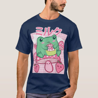 Cottagecore Aesthetic Kawaii Frog Drinking Japanes T-Shirt
