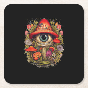Cottagecore Aesthetic Mushroom Goblincore Design Square Paper Coaster