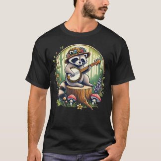 Cottagecore Aesthetic Raccoon Playing Banjo T-Shirt