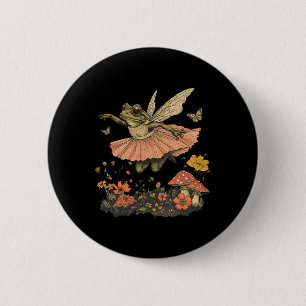Cottagecore Aesthetic Vintage Fairy Frog Dancing W 2 Inch Round Button