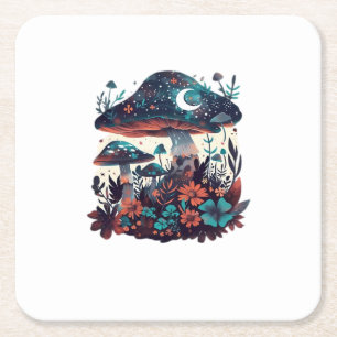 Cottagecore And Aesthetic Goblincore Mushroom Fair Square Paper Coaster