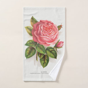 Cottagecore Antique Pink Rose Floral Illustration Bath Towel Set