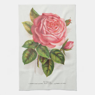 Cottagecore Antique Pink Rose Floral Illustration Kitchen Towel