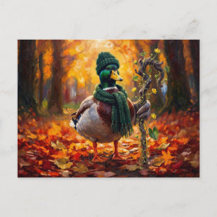Cottagecore Autumn Duck Art Landscape Postcard