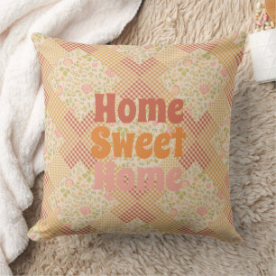 Cottagecore Autumn Floral Patchwork Quilt Pattern Throw Pillow