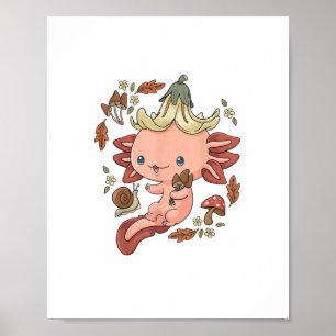 Cottagecore Axolotl Aestethic Mushrooms Cute Gobli Poster