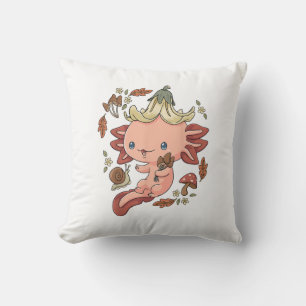 Cottagecore Axolotl Aestethic Mushrooms Cute Gobli Throw Pillow