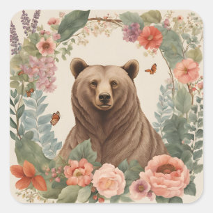 Cottagecore Bear Square Sticker