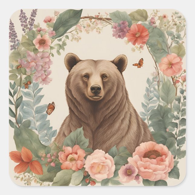 Cottagecore Bear Square Sticker (Front)
