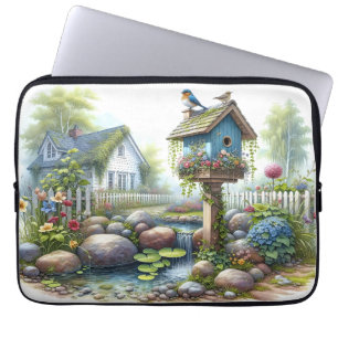 Cottagecore Birdhouse Garden Watercolor Laptop Sleeve