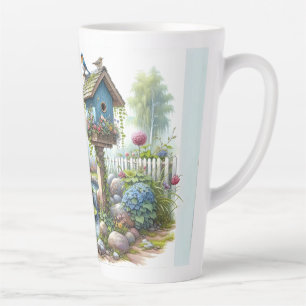 Cottagecore Birdhouse Garden Watercolor Latte Mug