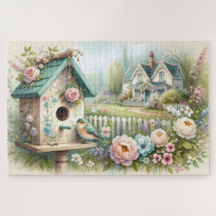 Cottagecore Birdhouse with Floral Garden Jigsaw Puzzle