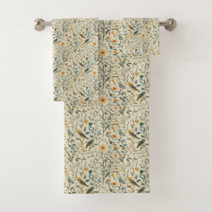 Cottagecore Birds and Wildflowers Bath Towel Set