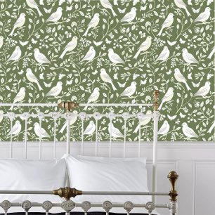 Cottagecore Birds on Green  Wallpaper