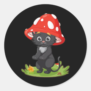 Cottagecore Black Cat Mushroom Cute Women Girls Ki Classic Round Sticker