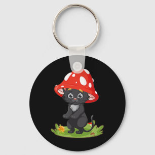 Cottagecore Black Cat Mushroom Cute Women Girls Ki Keychain