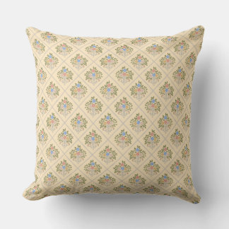 Cottagecore Block Print Vintage Blooming Garden Throw Pillow