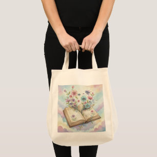Cottagecore Bookish Floral Design Tote Bag