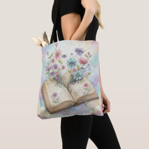 Cottagecore Bookish Floral Design Tote Bag