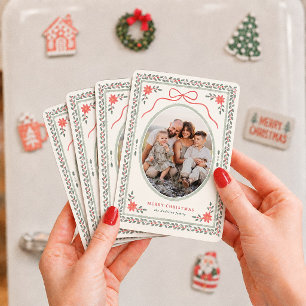 Cottagecore Bow Watercolor Holly Christmas Magnet