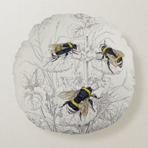 Cottagecore Bumble Bee Diagram Round Pillow