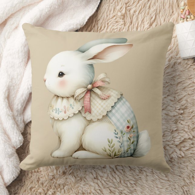 Cottagecore Bunny Charm Throw Pillow (Blanket)