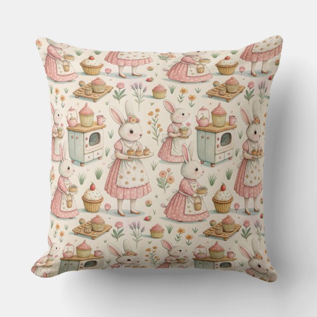 Cottagecore Bunny Throw Pillow   (Front)