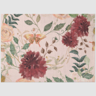 Cottagecore Burgundy Floral Butterfly  Decoupage Tissue Paper