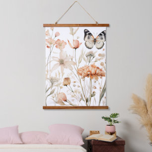 Cottagecore Butterfly and Flowers Hanging Tapestry