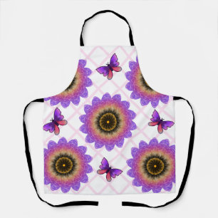 Cottagecore Butterfly & Flower Grid Pattern Apron