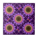 Cottagecore Butterfly & Flower Grid Pattern Tile<br><div class="desc">Step into a whimsical garden with this unique textured floral pattern. The design features large, stylized sunflowers (or dahlias) in a stunning gradient of purple, pink, and orange, giving them a soft, velvet-like appearance. Cute purple butterflies flutter between the blooms, all set against a delicate pastel pink trellis background. Perfect...</div>