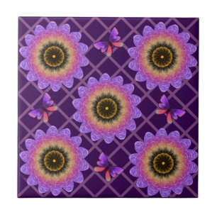 Cottagecore Butterfly & Flower Grid Pattern Tile