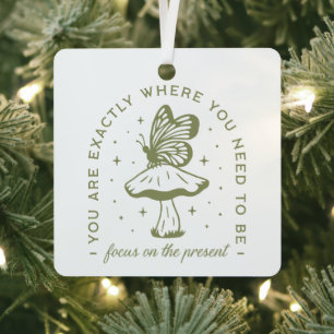 Cottagecore butterfly mushroom aesthetic green metal ornament
