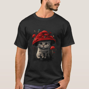 Cottagecore Cats Aesthetic Cat Red Mushroom Hat Ka T-Shirt