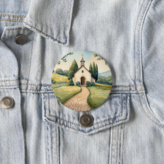 Cottagecore Chapel Path Pastel Landscape 3 Inch Round Button