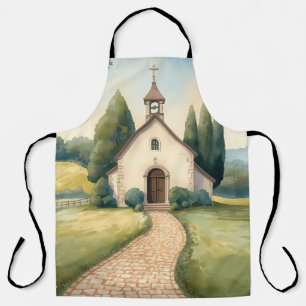 Cottagecore Chapel Path Pastel Landscape Apron