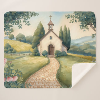 Cottagecore Chapel Path Pastel Landscape Sherpa Blanket