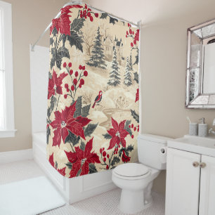 Cottagecore Christmas Manor Red Poinsettia Cream