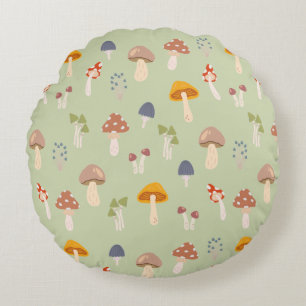 Cottagecore Colourful Mushrooms Pattern Round Pillow