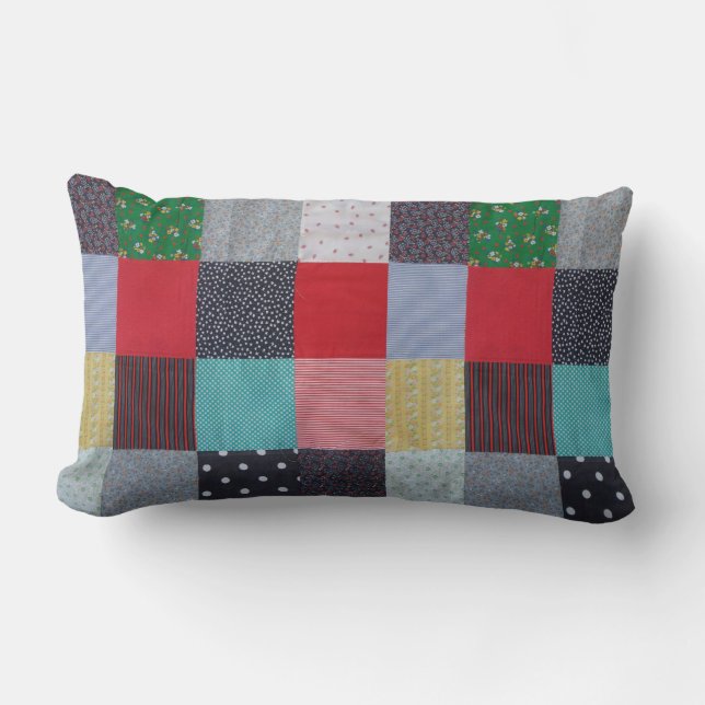 cottagecore colourful squares of patchwork lumbar pillow (Front)
