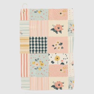 Cottagecore Coral Pastel Floral Patchwork Quilt Golf Towel