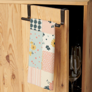 Cottagecore Coral Pastel Floral Patchwork Quilt Kitchen Towel